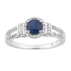 10k White Gold Sapphire & 1/5 Carat Diamond Split Shank Ring, Women's, Size: 8, Blue