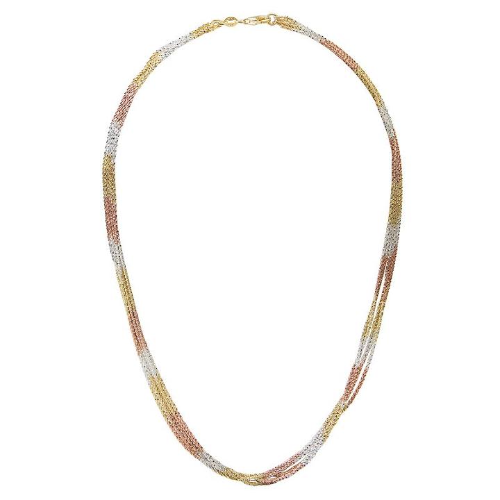 Tri-tone Sterling Silver Multi Strand Necklace, Women's, Size: 18