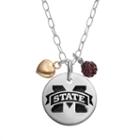 Fiora Crystal Sterling Silver Mississippi State Bulldogs Team Logo & Heart Pendant Necklace, Women's, Size: 16, Multicolor