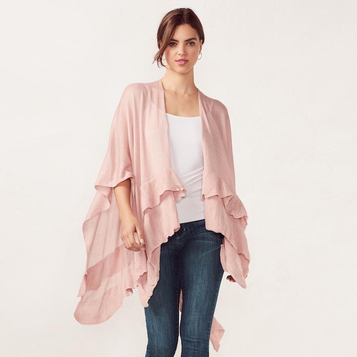 Women's Lc Lauren Conrad Double Ruffle Ruana, Med Pink