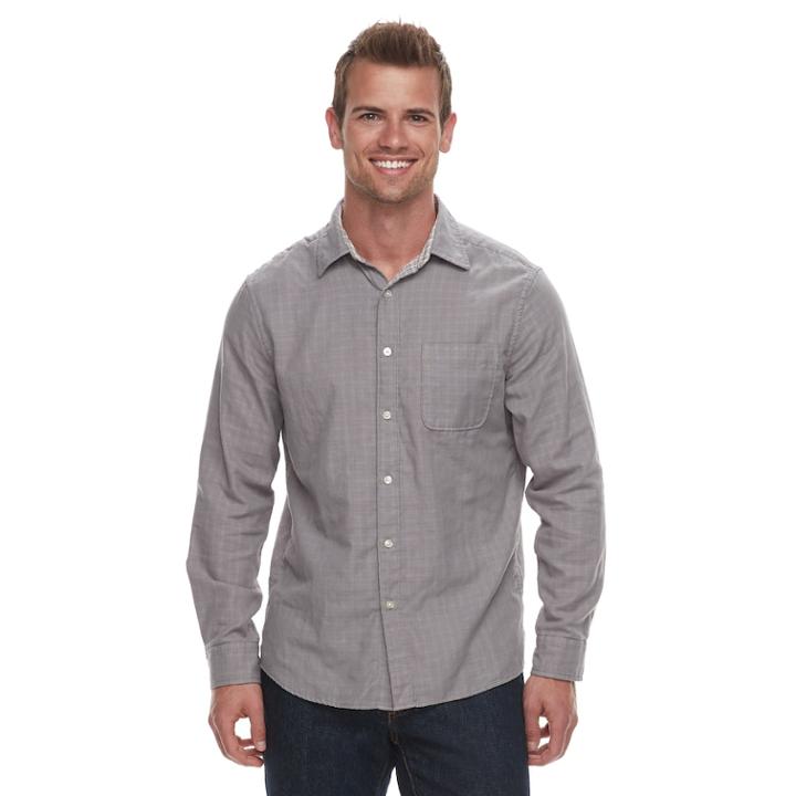 Men's Sonoma Goods For Life&trade; Modern-fit Long Sleeve Double Weave Button-down Shirt, Size: Xl, Med Grey
