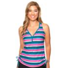 Women's Aqua Couture Striped Drawstring Tankini Top, Size: Large, Miss Thang