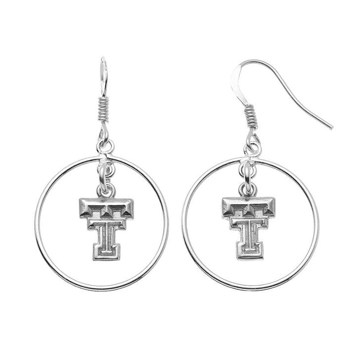 Dayna U Texas Tech Red Raiders Sterling Silver Logo Charm Hoop Drop Earrings, Women's, Grey