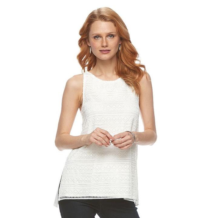 Women's Apt. 9&reg; Mixed-media Crochet Tank, Size: Large, White