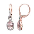 Morganite And 1/4 Carat T.w. Diamond 10k Rose Gold Drop Earrings, Women's, Pink