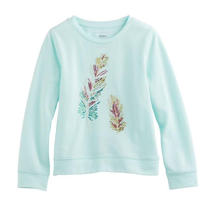 Girls 4-12 Sonoma Goods For Life&trade; Embellished Long-sleeve Sweatshirt, Size: 5, Turquoise/blue (turq/aqua)