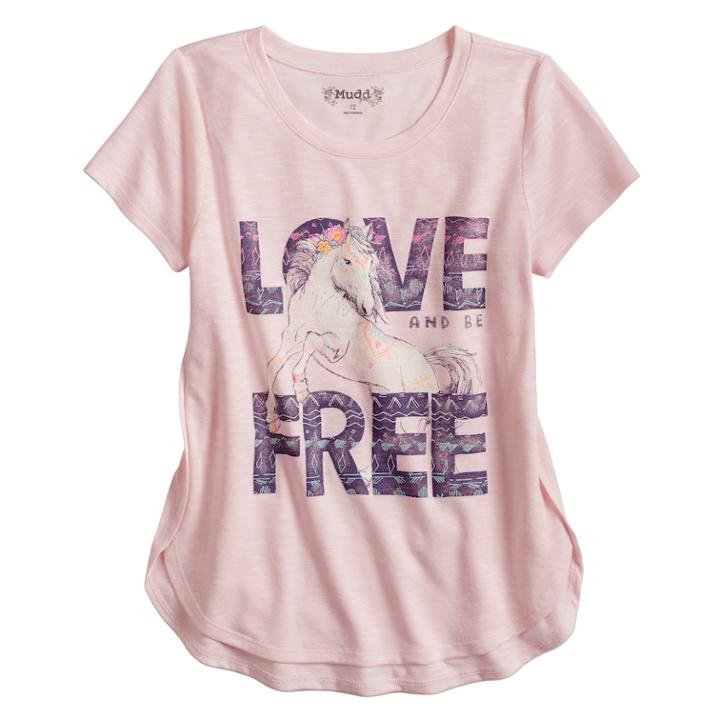 Girls 7-16 & Plus Size Mudd&reg; Graphic High-low Hem Tee, Size: 12, Light Pink