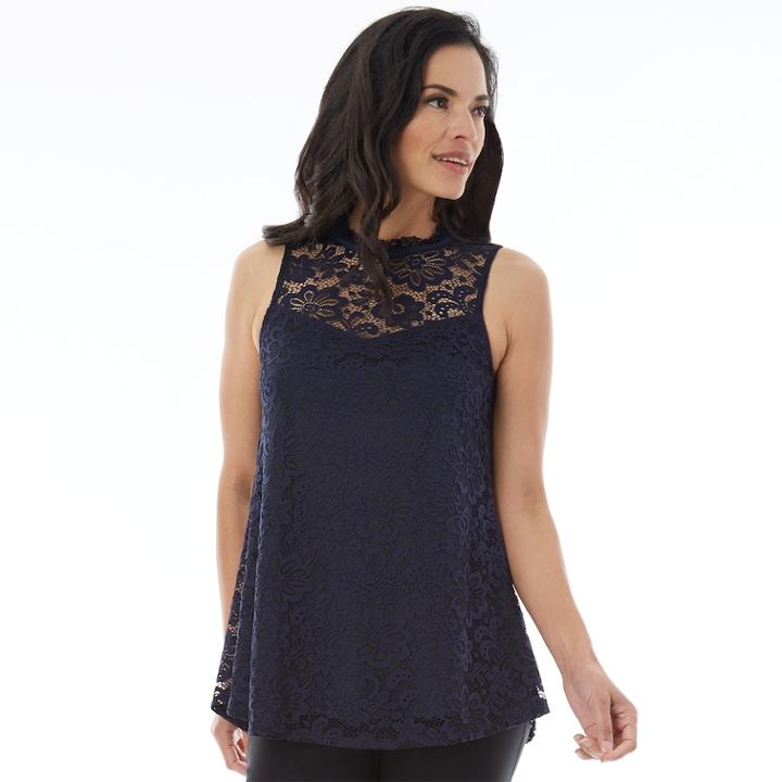 Women's Apt. 9&reg; Lace Mockneck Swing Tank, Size: Large, Blue (navy)