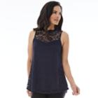 Women's Apt. 9&reg; Lace Mockneck Swing Tank, Size: Large, Blue (navy)