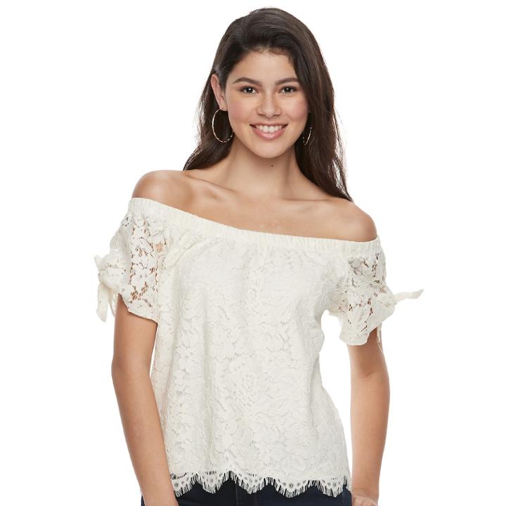 Juniors' Liberty Love Lace Off-the-shoulder Top, Teens, Size: Xl, Natural