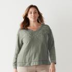 Plus Size Sonoma Goods For Life&trade; Embroidered French Terry Sweatshirt, Women's, Size: 2xl, Med Green