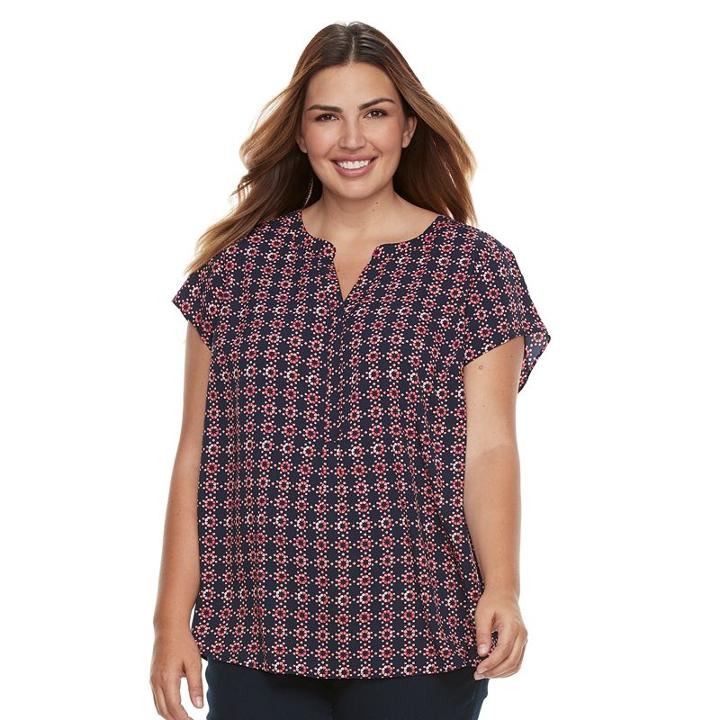 Plus Size Croft & Barrow&reg; Crepe Popover Top, Women's, Size: 2xl, Brt Red