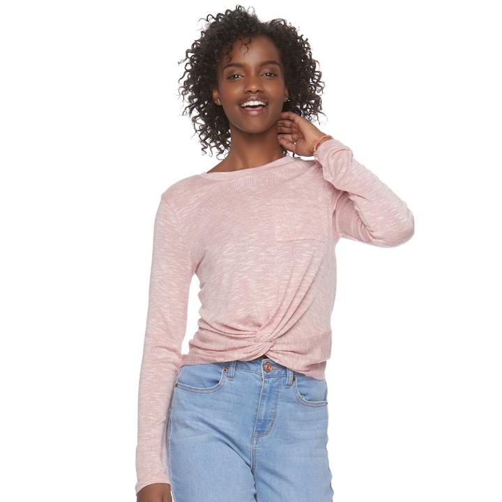 Juniors' Love, Fire Twist Front Hatchi Top, Teens, Size: Xs, Light Pink