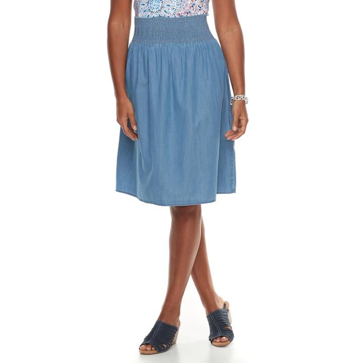 Women's Croft & Barrow Smocked Challis Midi Skirt, Size: Xxl, Med Blue