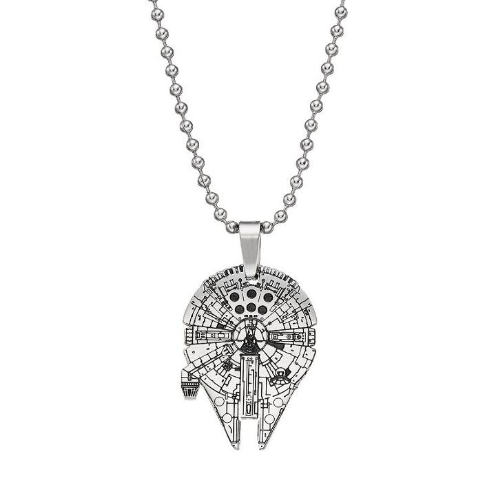 Star Wars Stainless Steel Millenium Falcon Pendant Necklace, Boy's, Grey