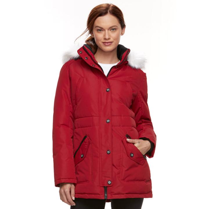 Women's Halitech Faux-fur Trim Parka, Size: Large, Red