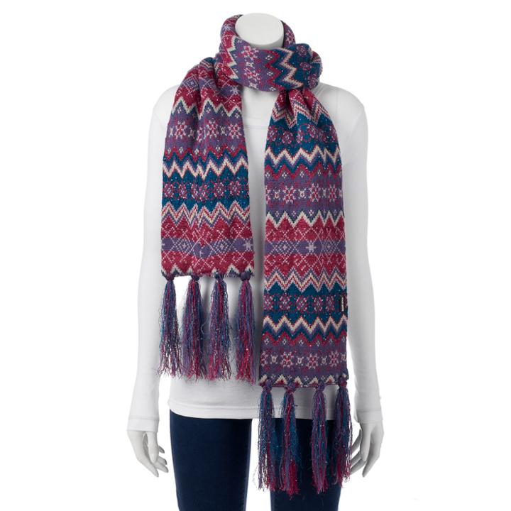 Muk Luks Zigzag Fringed Oblong Scarf, Women's, Size: Fits Most, Med Pink