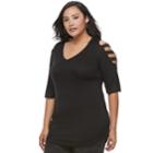 Plus Size Rock & Republic&reg; Embellished Cold-shoulder Cutout Tee, Women's, Size: 3xl, Black