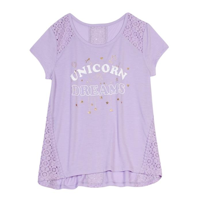 Girls 7-16 & Plus Size Harper & Elliott Lace Back High-low Hem Graphic Tee, Size: Medium, Lt Purple