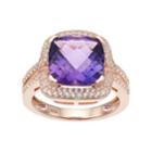 14k Rose Gold Over Silver Amethyst & Lab-created White Sapphire Square Halo Ring, Women's, Size: 8, Purple