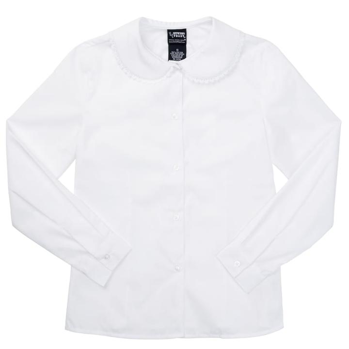 Girls 4-20 French Toast School Uniform Lace-trim Peter Pan Collar Blouse, Size: 12, White