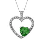Sterling Silver Lab-created Emerald And Diamond Accent Heart Pendant, Women's, Size: 18, Green