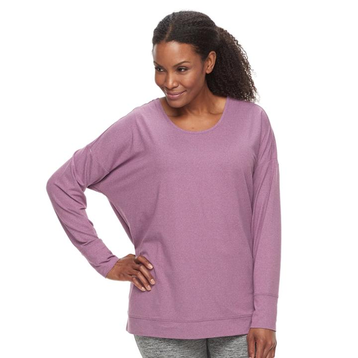 Plus Size Tek Gear&reg; Long Sleeve Cross Back Crew Top, Women's, Size: 2xl, Med Purple