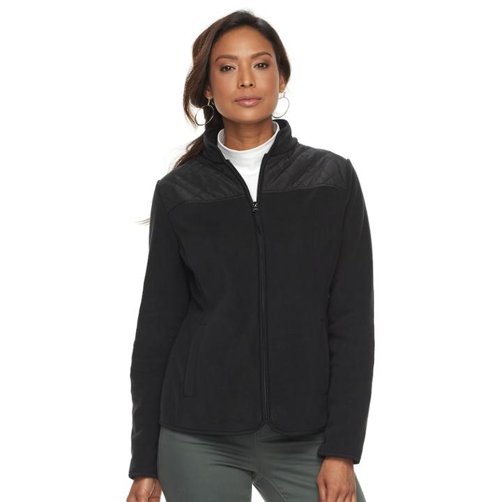 Women's Croft & Barrow&reg; Quilted Yoke Fleece Jacket, Size: Xl, Black