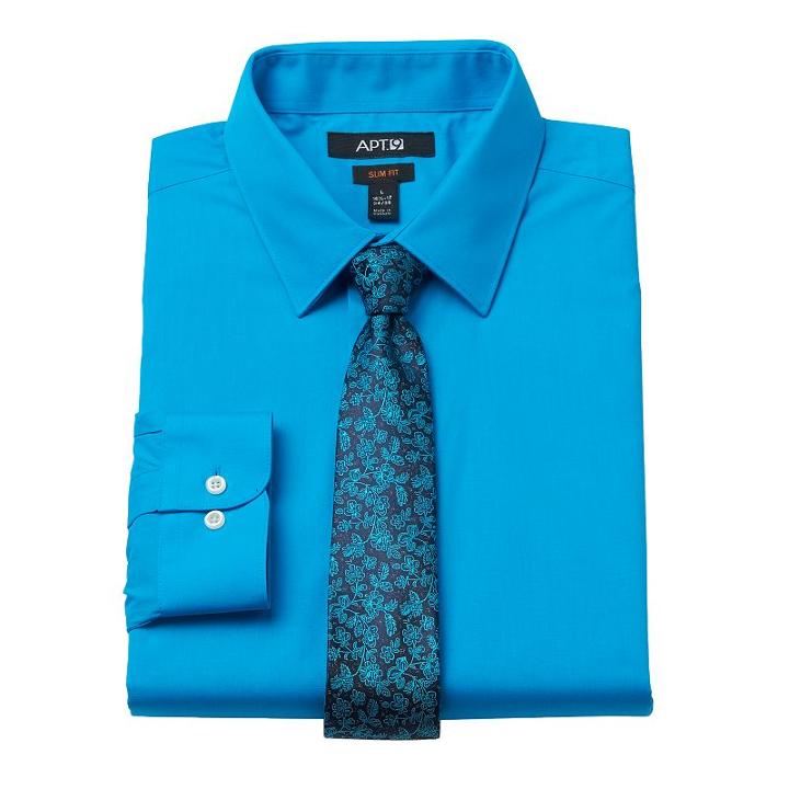 Men's Apt. 9&reg; Slim-fit Dress Shirt & Tie Set, Size: L-36/37, Turquoise/blue (turq/aqua)