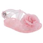 Baby Girl Wee Kids Flower & Glitter Pink Jelly Sandal Crib Shoes, Size: 4