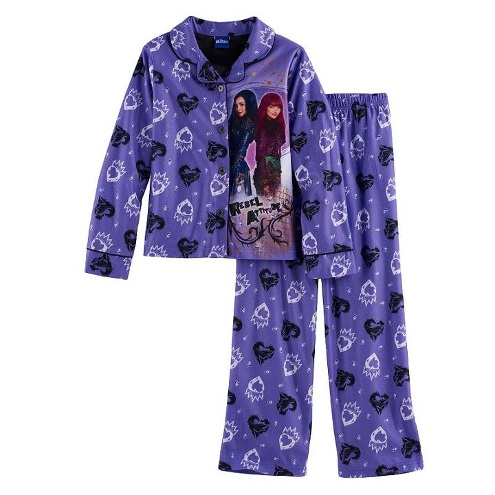 Disney's Descendants 2 Evie & Mal Girls 6-12 Rebel Attitude Button-front Top & Bottoms Pajama Set, Size: 8, Purple
