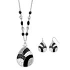Long Black Colorblock Teardrop Pendant Necklace & Earring Set, Women's, Grey