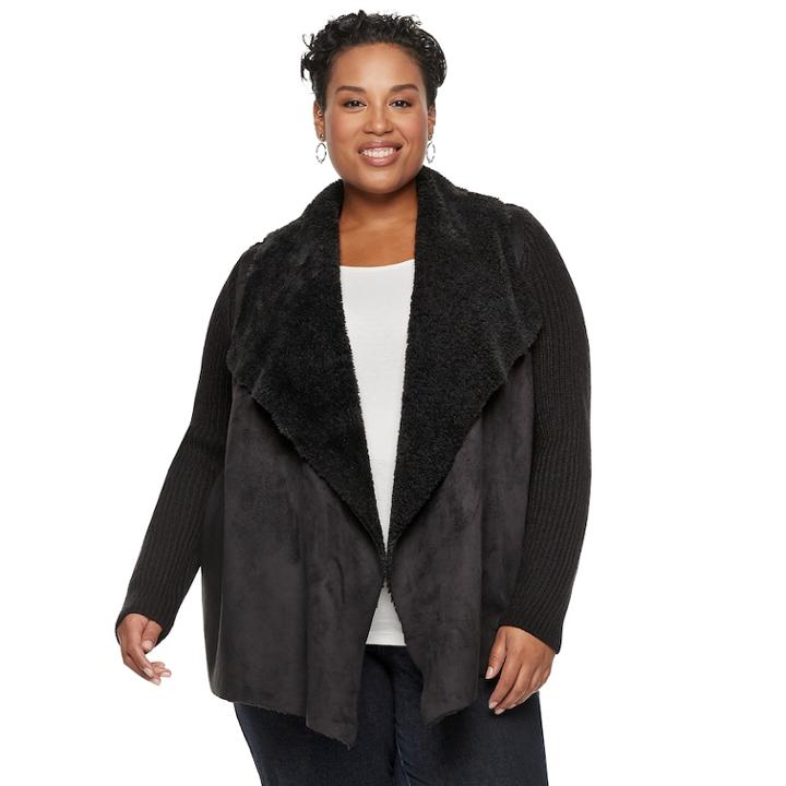 Plus Size Napa Valley Sherpa Cardigan, Women's, Size: 2xl, Black