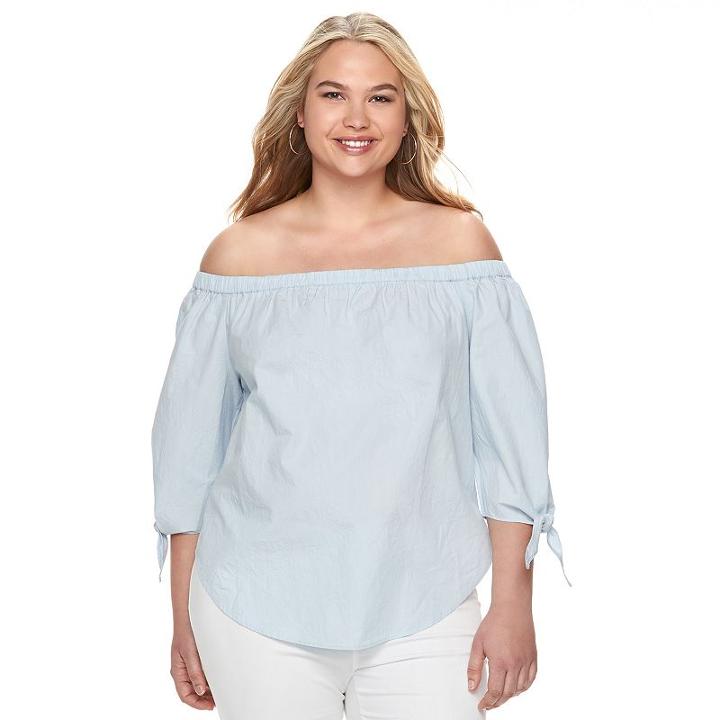 Juniors' Plus Size So&reg; Poplin Off The Shoulder Top, Girl's, Size: 3xl, Med Blue