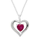 Sterling Silver Lab-created Ruby & Diamond Accent Heart Pendant Necklace, Women's, Size: 18, Red