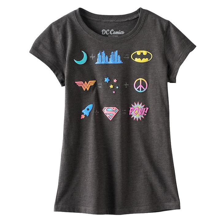 Girls 7-16 Dc Comics Superhero Tri-shield Logo Glitter Puff Print Graphic Tee, Girl's, Size: Small, Grey Other