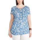 Plus Size Chaps Printed Lace-up Top, Women's, Size: 2xl, Blue