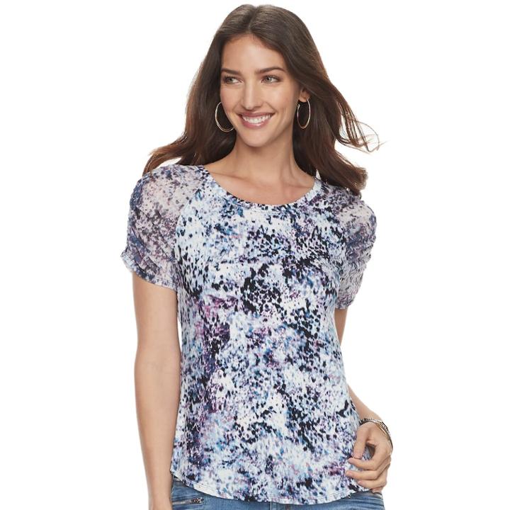 Women's Jennifer Lopez Mesh-sleeve Scoopneck Tee, Size: Small, Dark Blue