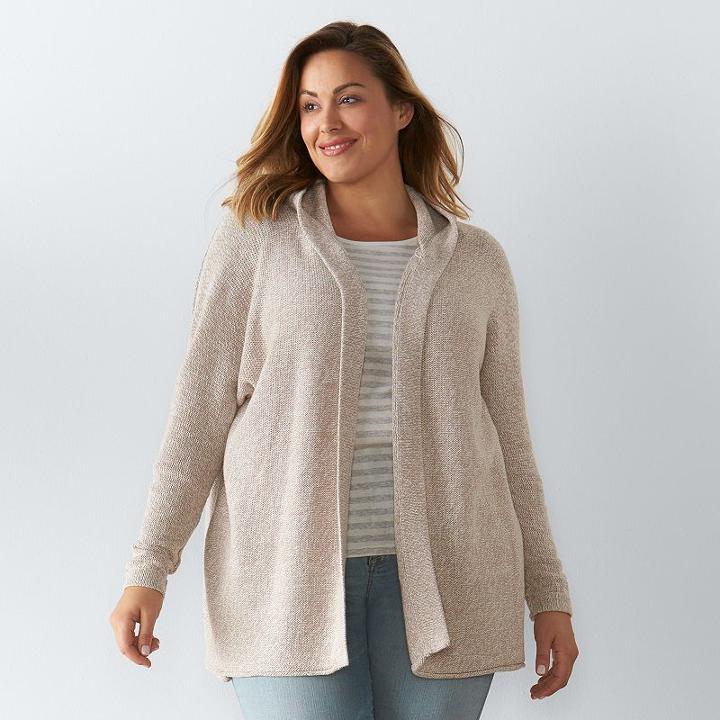 Plus Size Sonoma Goods For Life&trade; Hooded Cardigan, Women's, Size: 0x, Light Grey