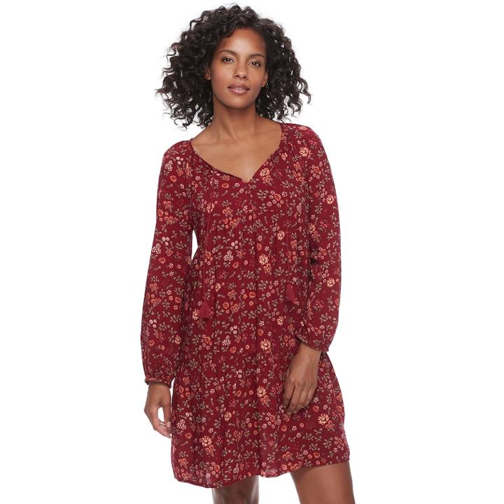 Women's Sonoma Goods For Life&trade; Print Peasant Dress, Size: Medium, Dark Red