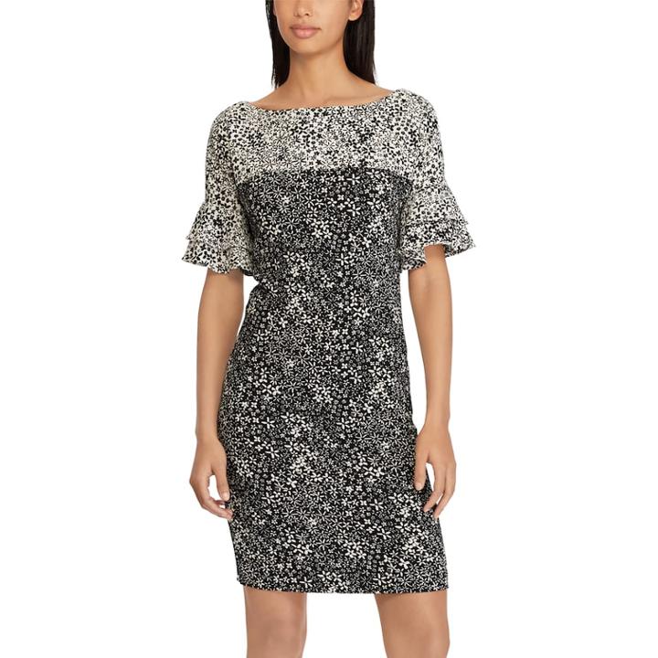 Women's Chaps Floral Ruffle-sleeve Sheath Dress, Size: 14, Natural