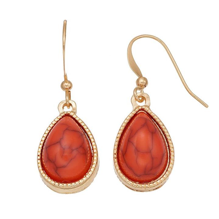 Simulated Coral Cabochon Teardrop Earrings, Women's, Multicolor