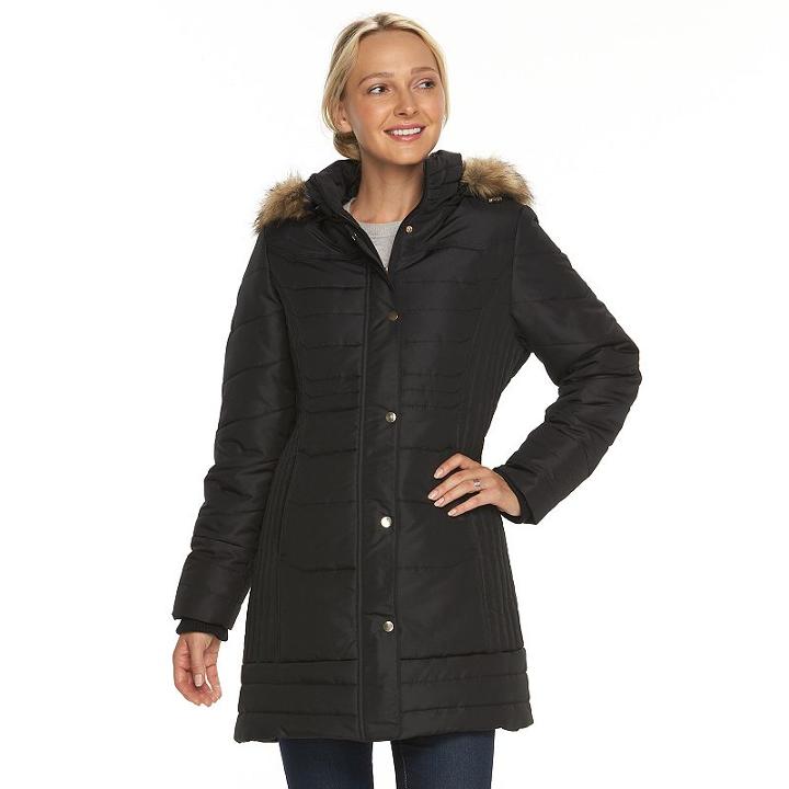 Women's D.e.t.a.i.l.s Hooded Solid Quilted Walker Jacket, Size: Xl, Black