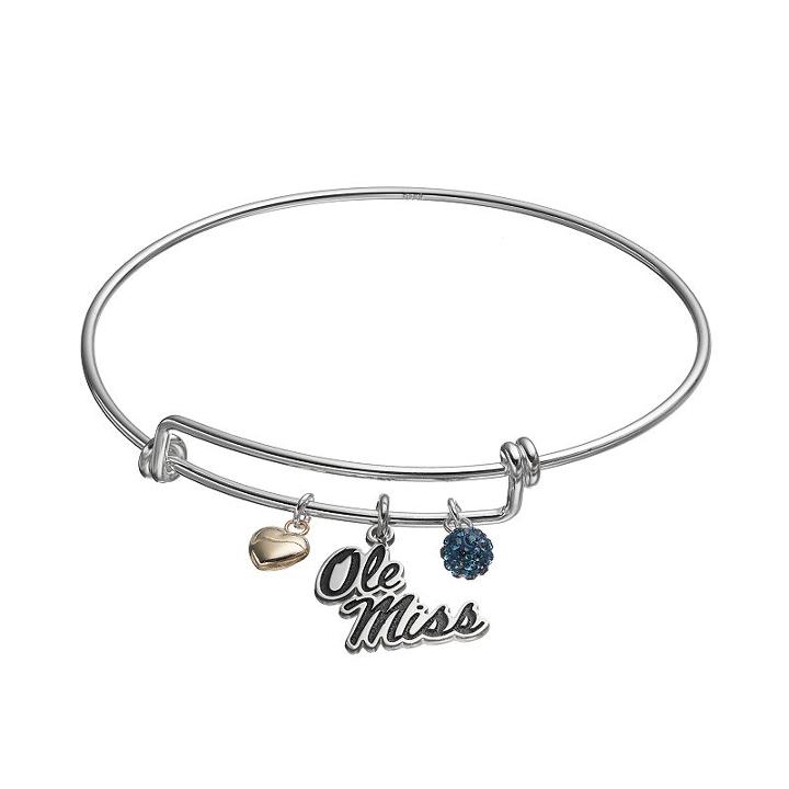 Fiora Sterling Silver Ole Miss Rebels Charm Bangle Bracelet, Women's, Blue