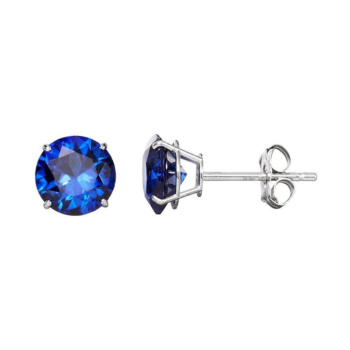 Everlasting Gold Gemstone Lab-created Sapphire 10k White Gold Stud Earrings, Women's, Blue