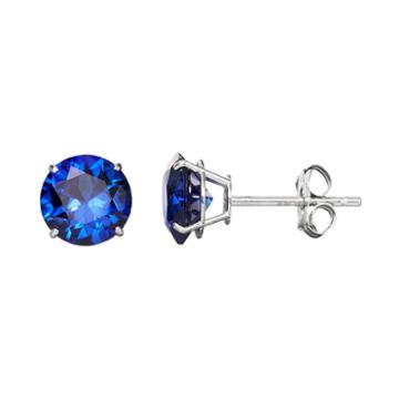 Everlasting Gold Gemstone Lab-created Sapphire 10k White Gold Stud Earrings, Women's, Blue