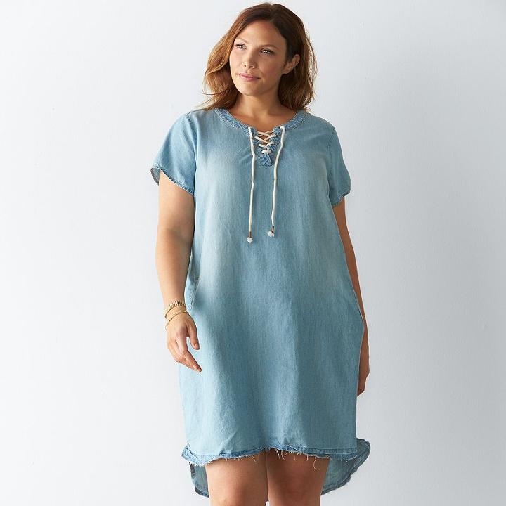 Plus Size Sonoma Goods For Life&trade; Release Hem Chambray Shirtdress, Women's, Size: 16 W, Light Blue