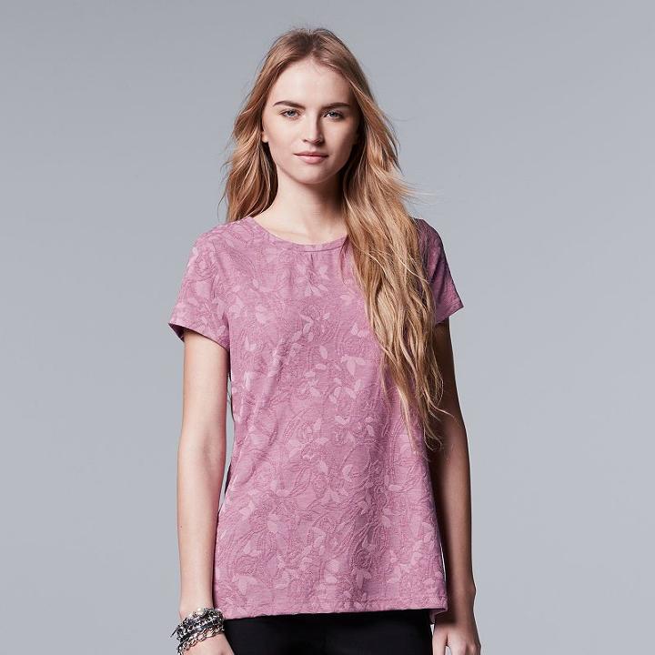 Petite Simply Vera Vera Wang Abstract Jacquard Tee, Women's, Size: Xl Petite, Med Pink