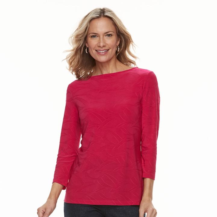 Women's Croft & Barrow&reg; Jacquard Boatneck Tee, Size: Xl, Dark Pink
