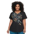 Plus Size Tek Gear&reg; Dry Tek Graphic V-neck Tee, Women's, Size: 4xl, Black